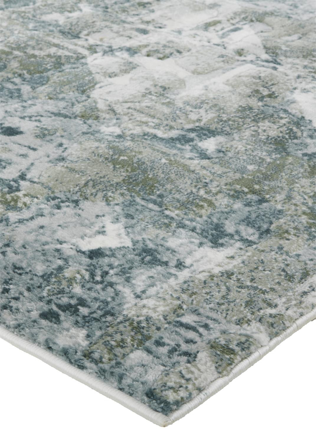 8" X 10" Green And Ivory Patchwork Distressed Stain Resistant Area Rug