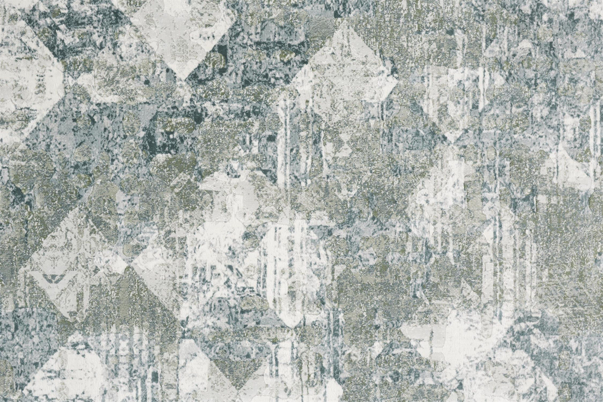 8" X 10" Green And Ivory Patchwork Distressed Stain Resistant Area Rug