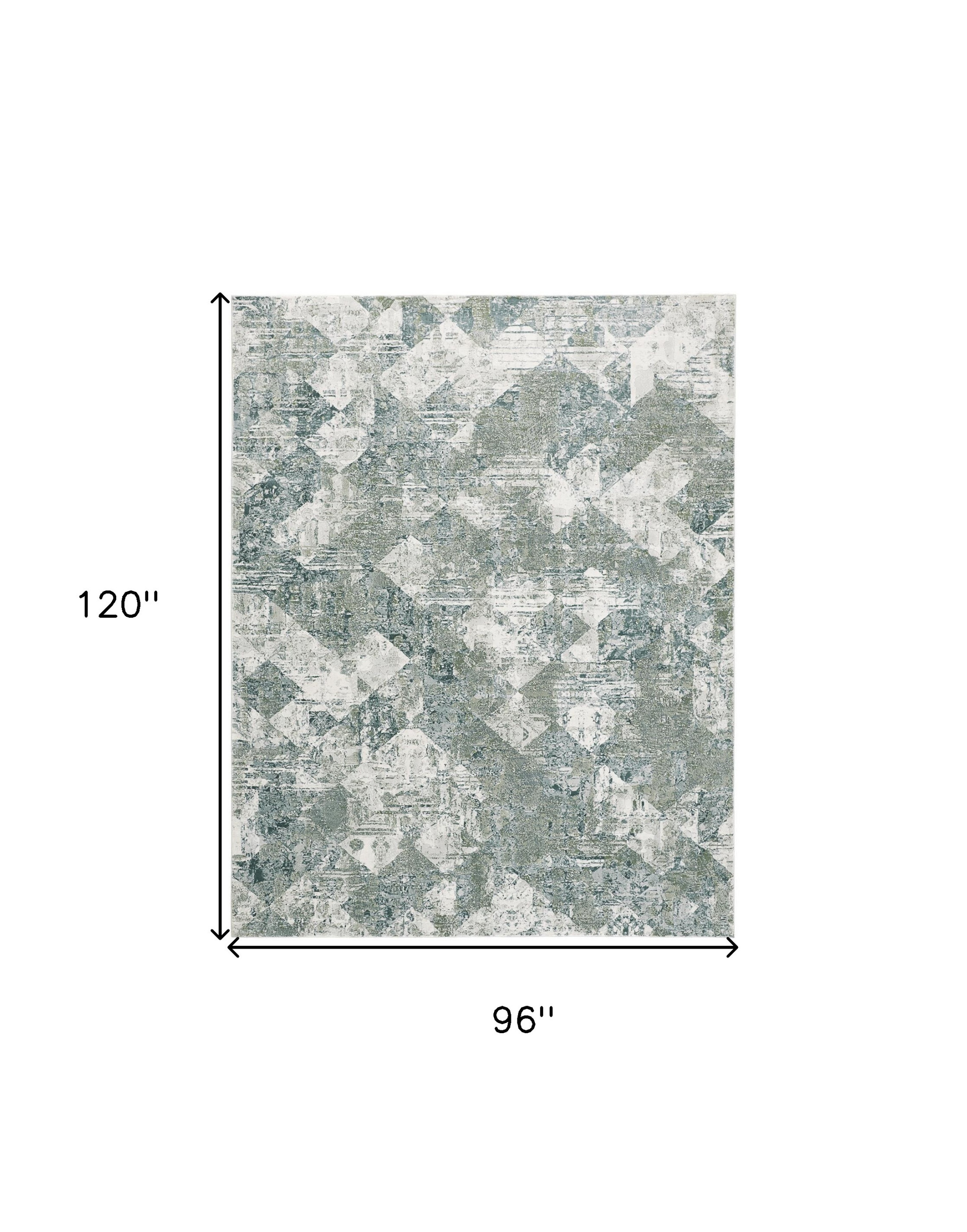 8" X 10" Green And Ivory Patchwork Distressed Stain Resistant Area Rug