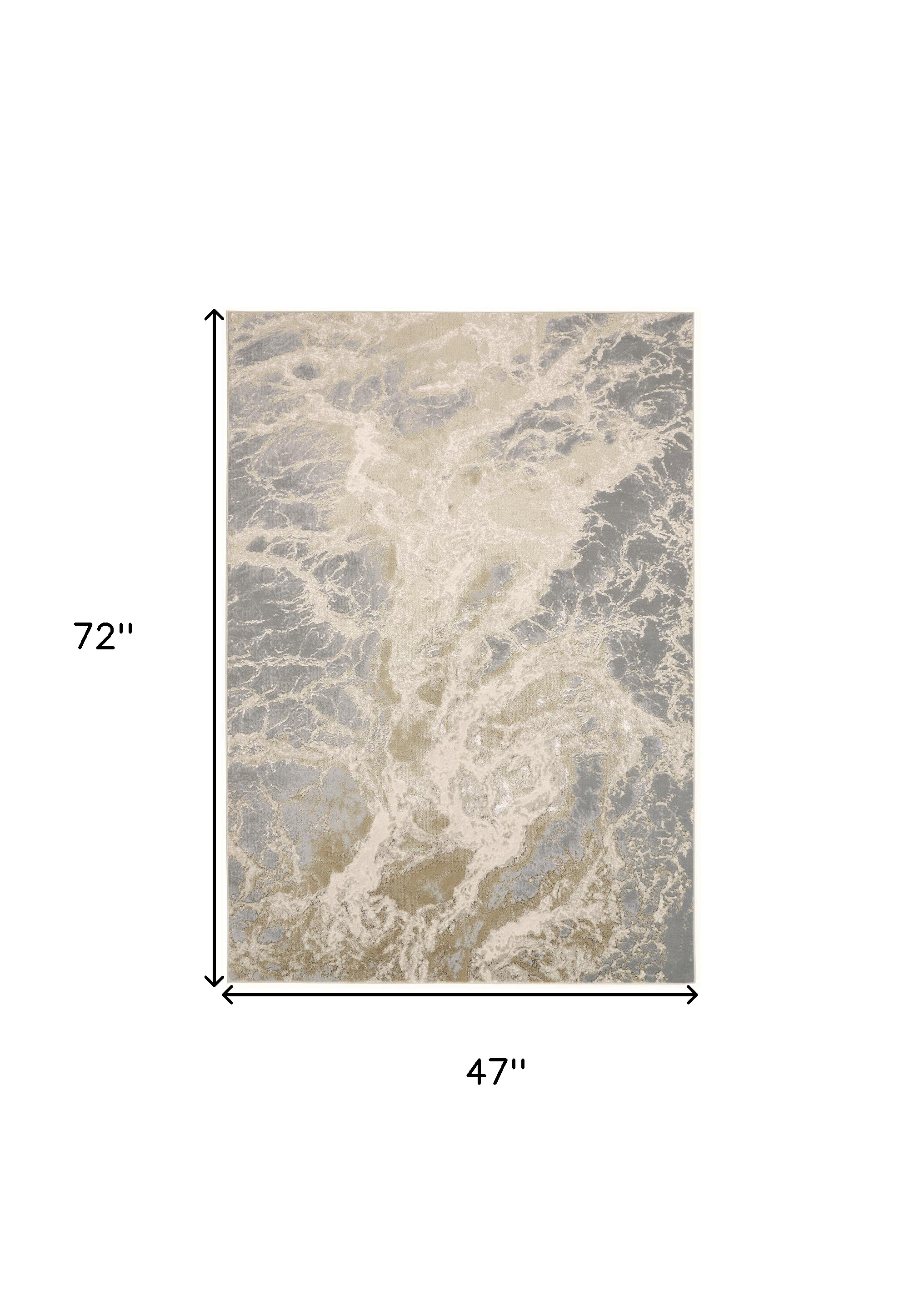 4" X 6" Gray and Ivory Abstract Non Skid Area Rug