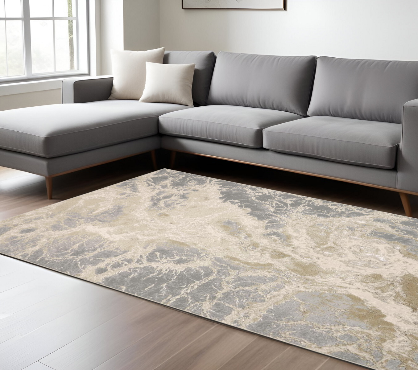 8" X 10" Gray and Ivory Abstract Non Skid Area Rug