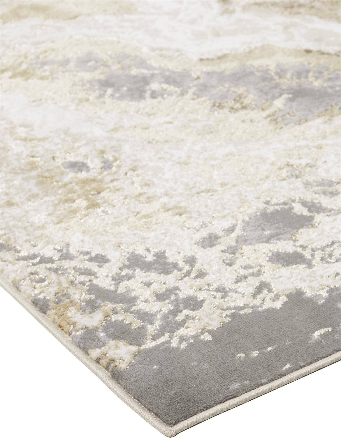 7" X 10" Ivory Silver And Gold Abstract Stain Resistant Area Rug