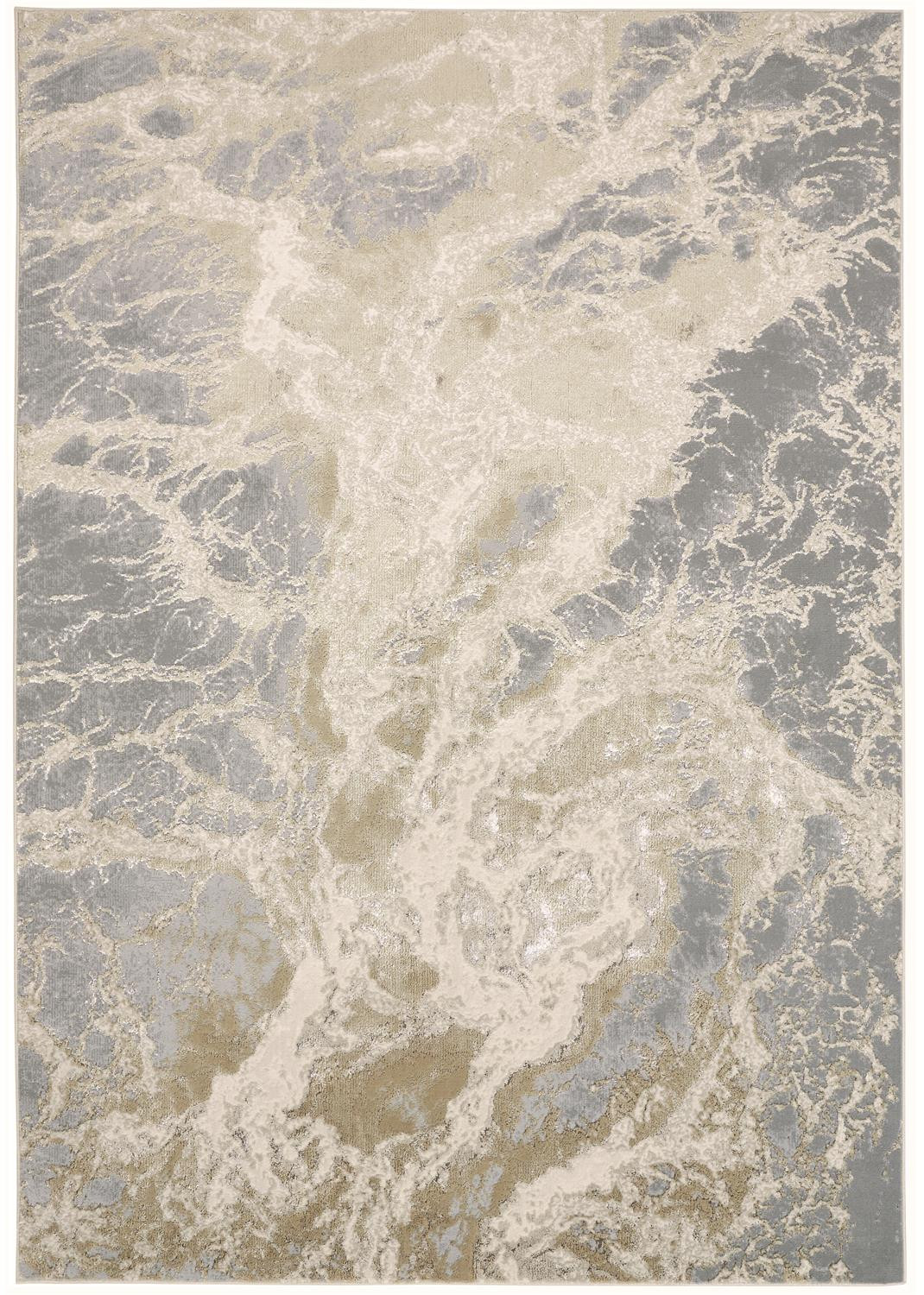 10" X 13" Ivory Silver And Gold Abstract Stain Resistant Area Rug