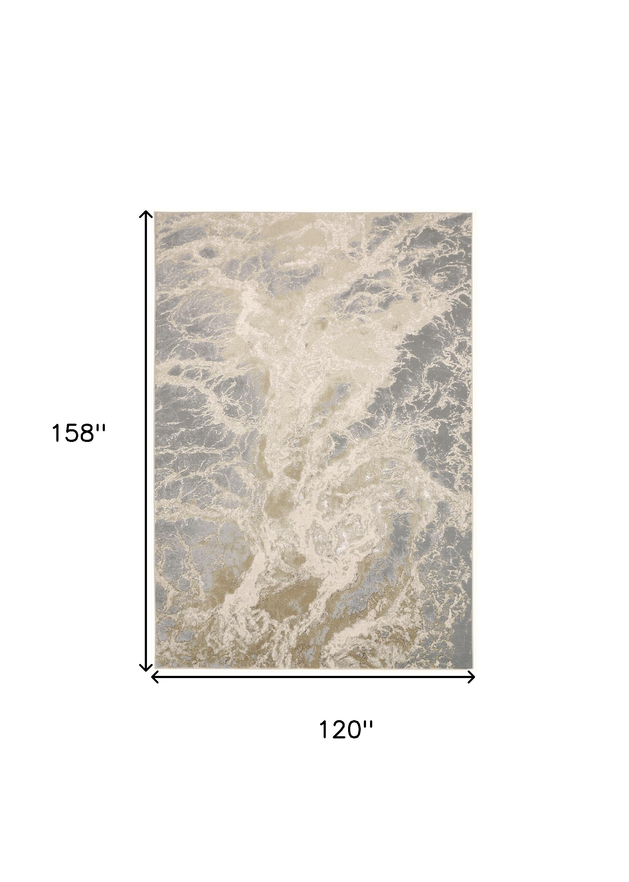 10" X 13" Ivory Silver And Gold Abstract Stain Resistant Area Rug