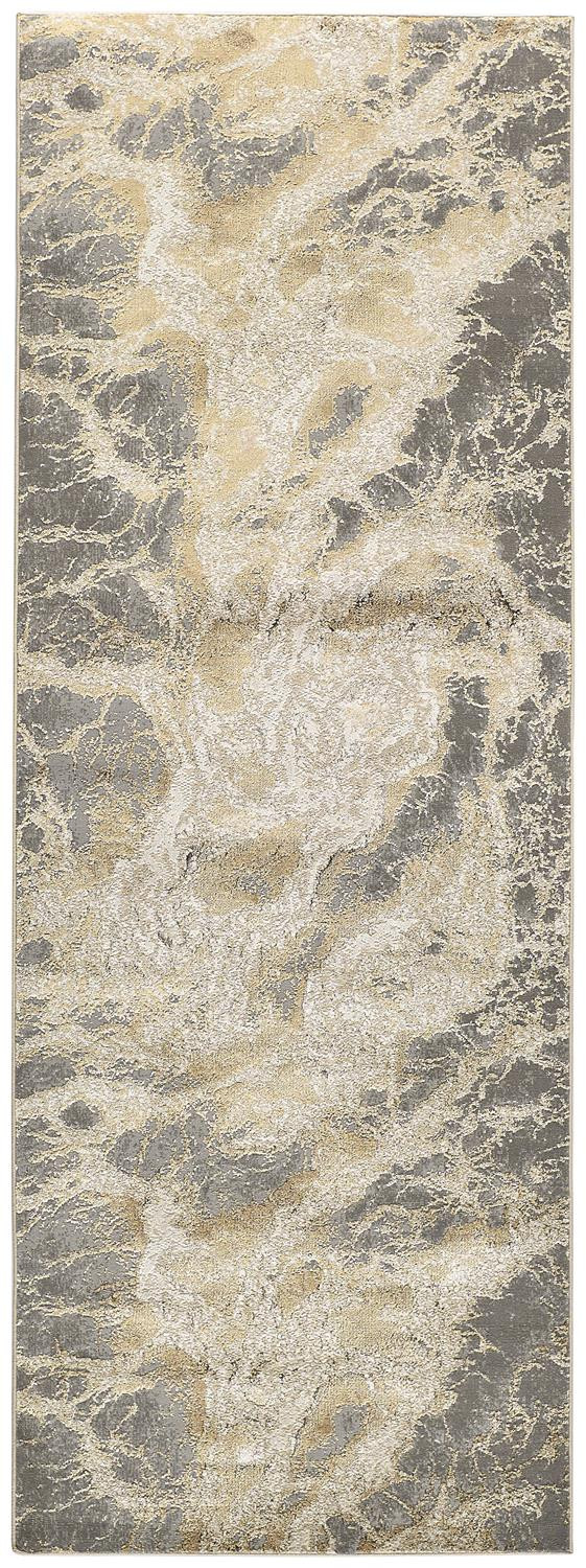8" Gold and Ivory Marble Power Loom Runner Rug