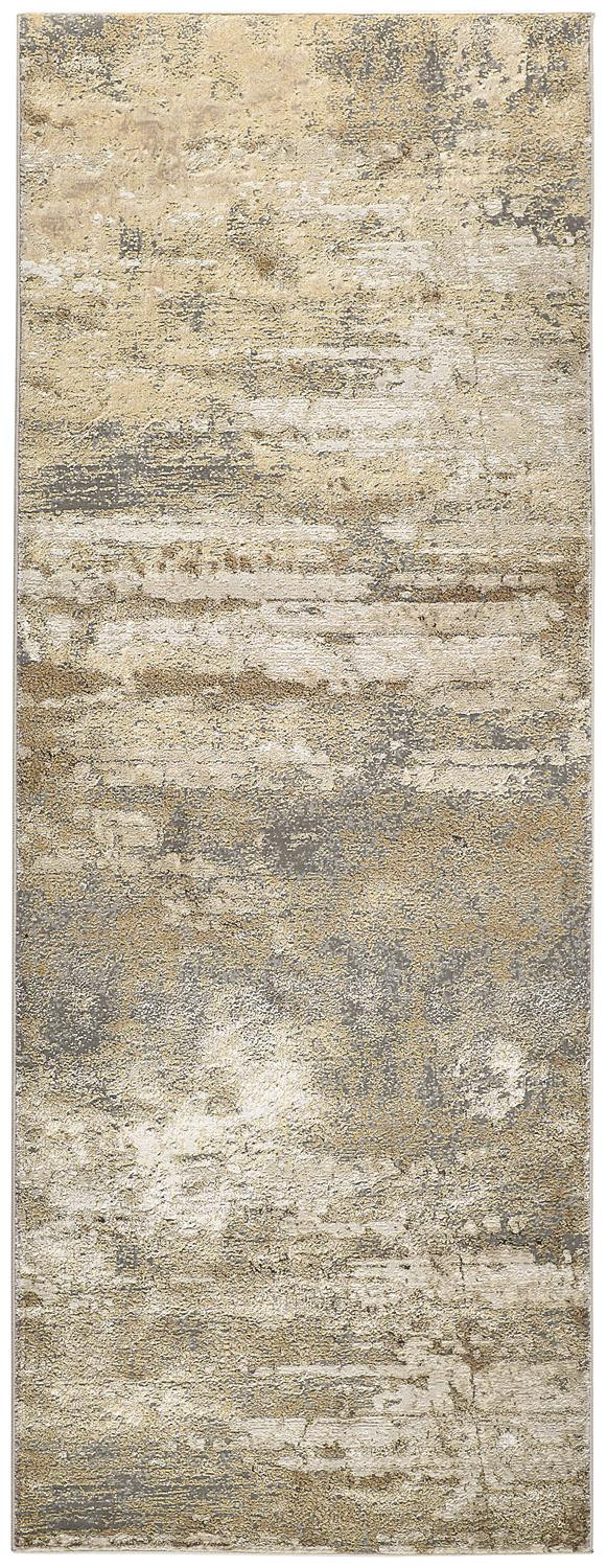 8" Gold and Ivory Abstract Power Loom Runner Rug