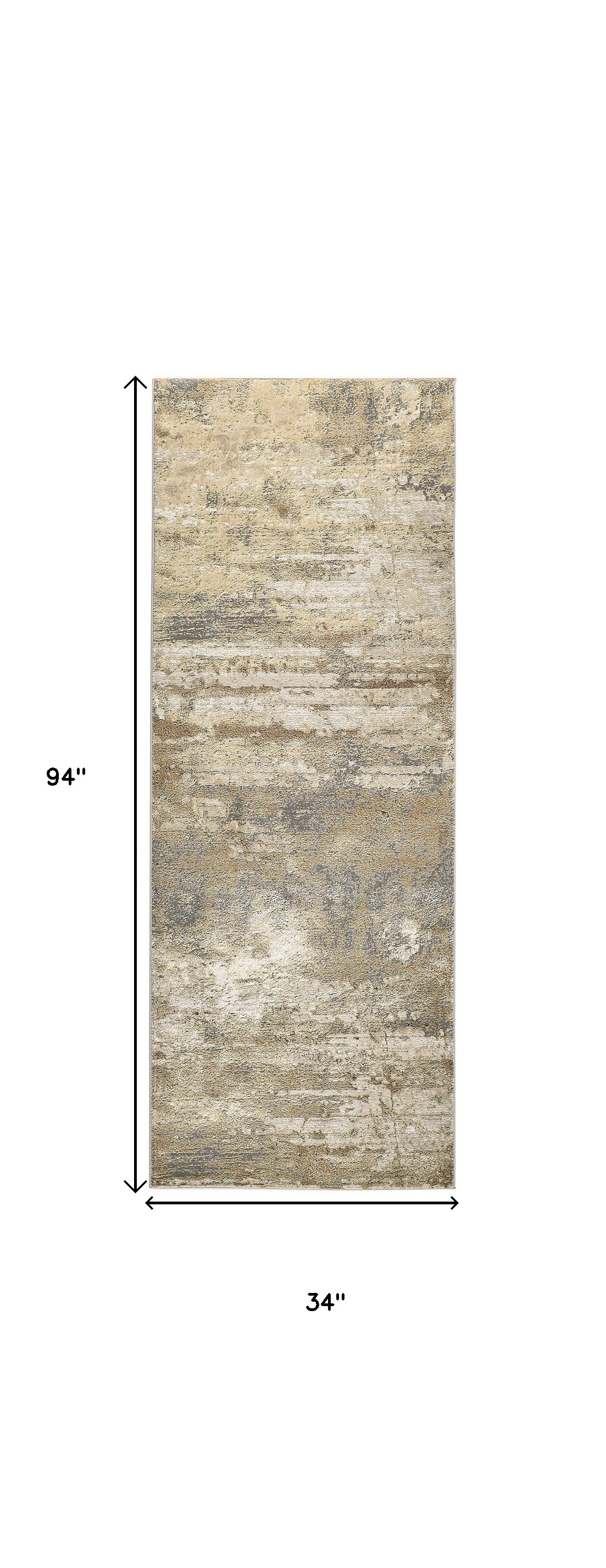 8" Gold and Ivory Abstract Power Loom Runner Rug