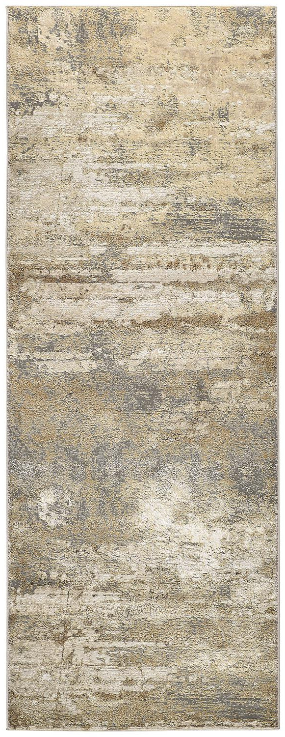 8" Gold and Ivory Abstract Power Loom Runner Rug