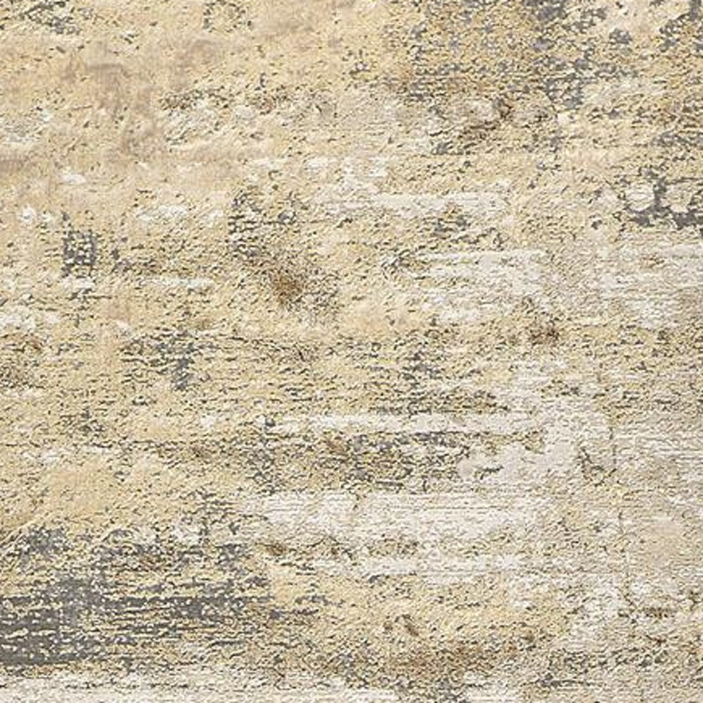 8" Gold and Ivory Abstract Power Loom Runner Rug