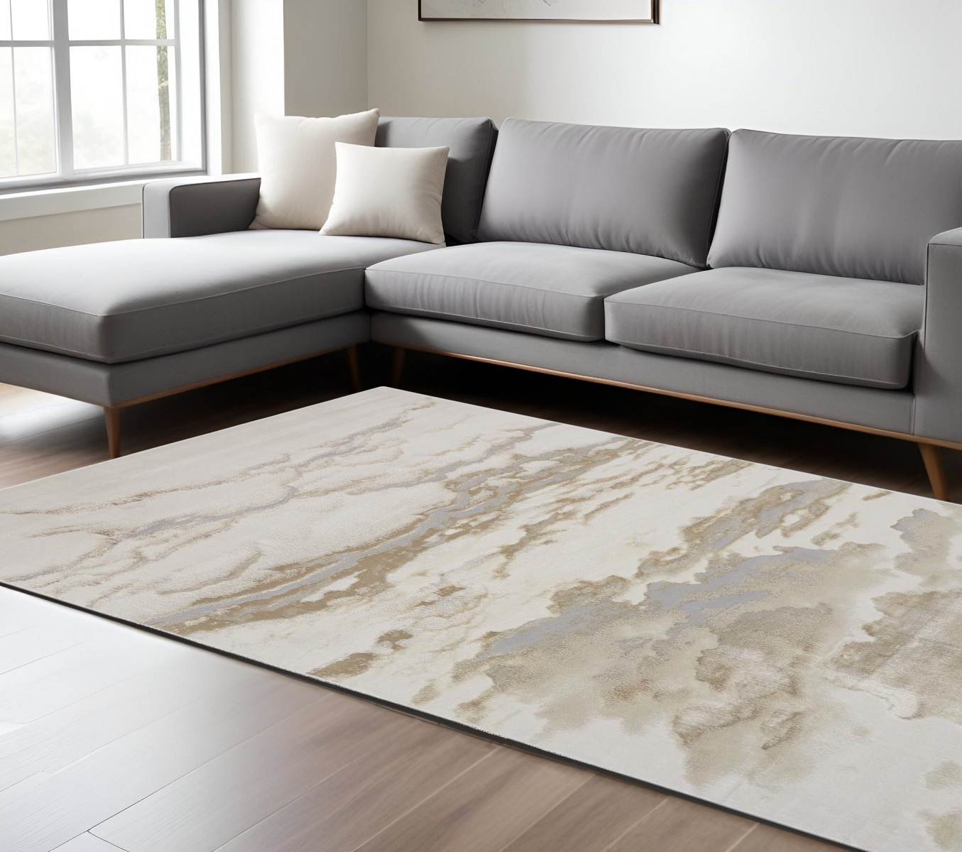 7" X 10" Gray and Ivory Abstract Non Skid Area Rug