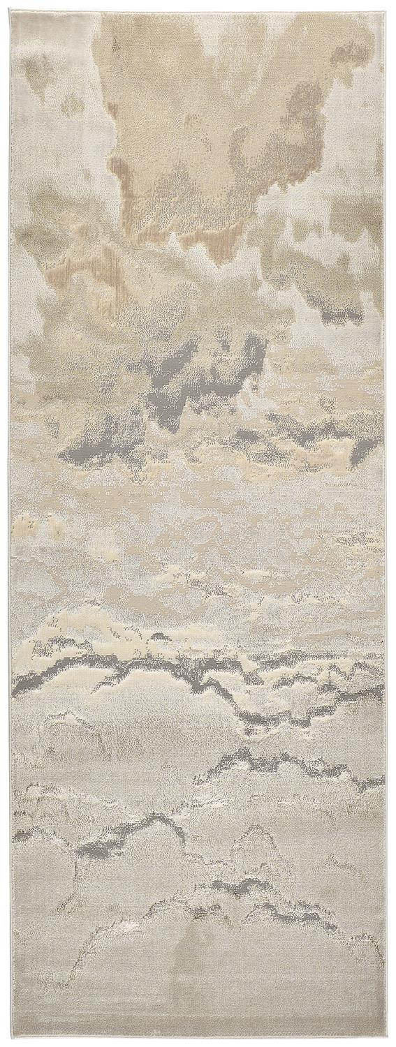 8" Brown and Ivory Abstract Power Loom Runner Rug