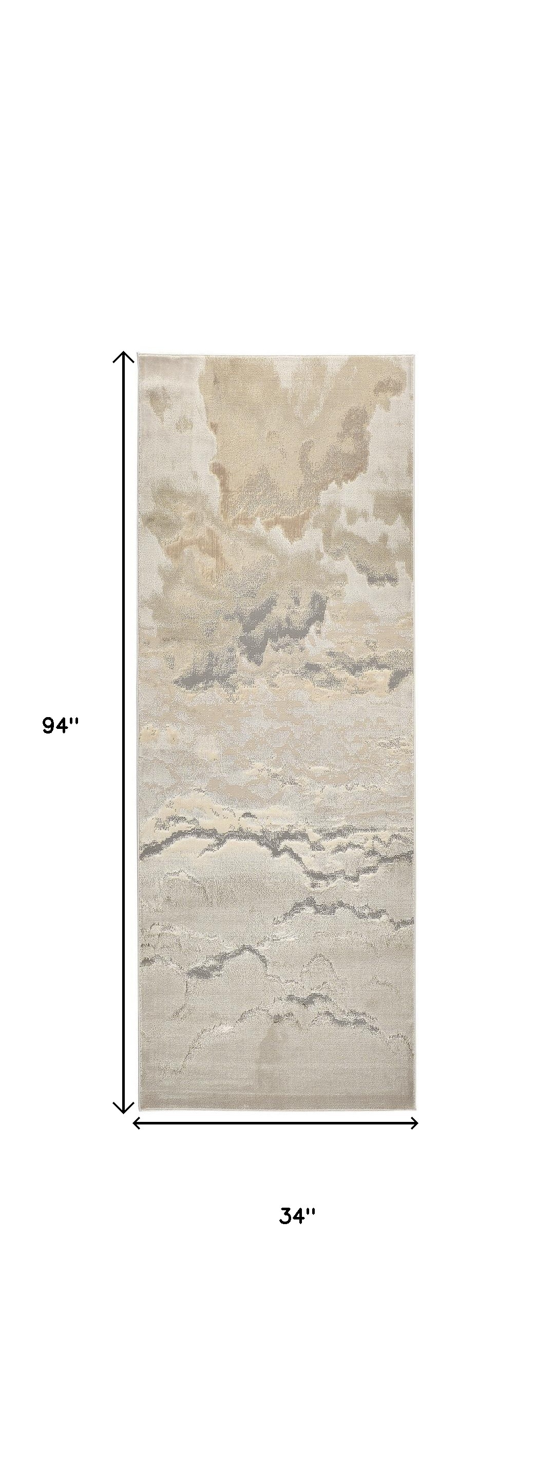 8" Brown and Ivory Abstract Power Loom Runner Rug
