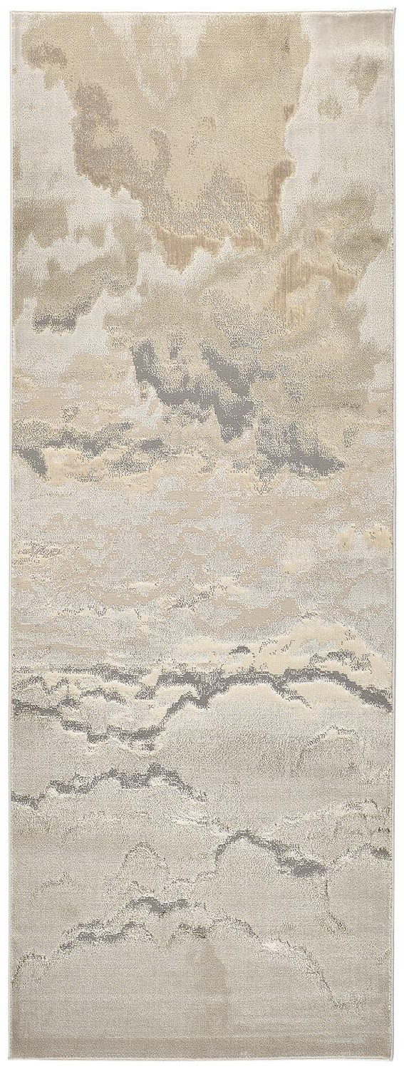 8" Brown and Ivory Abstract Power Loom Runner Rug