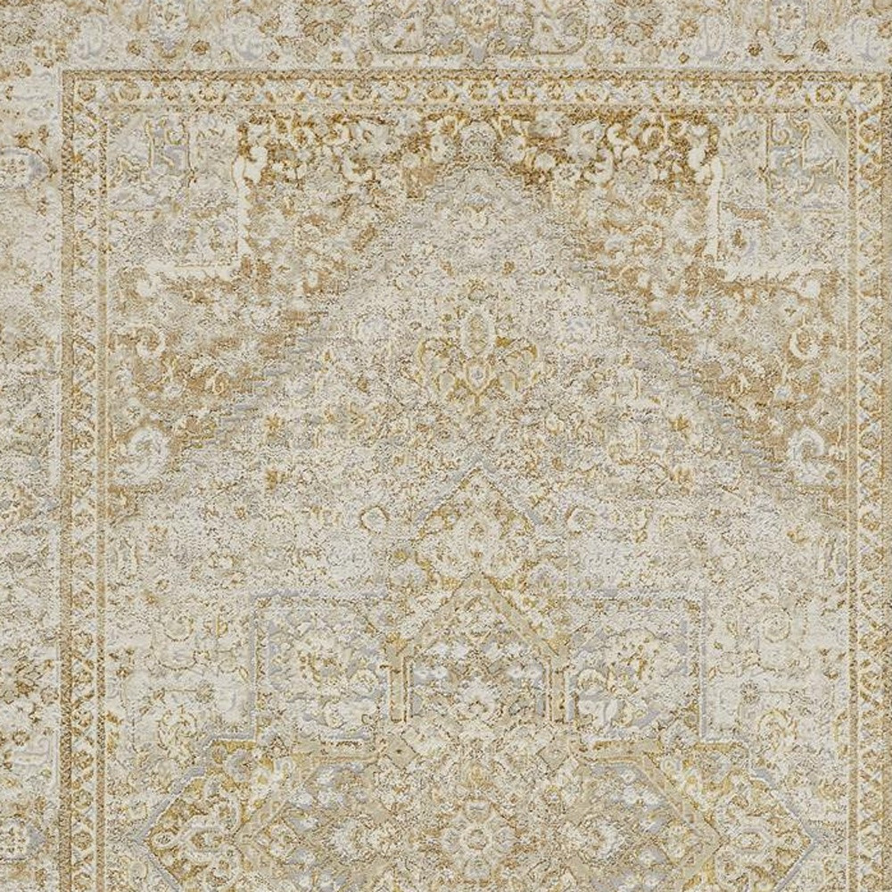 4" X 6" Gold and Ivory Floral Non Skid Area Rug
