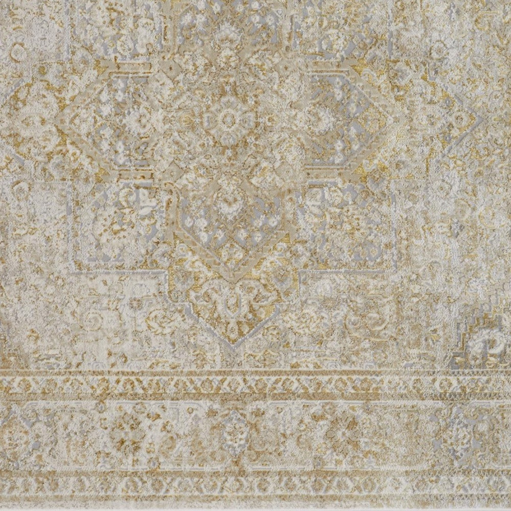 5" X 8" Ivory And Gold Floral Stain Resistant Area Rug