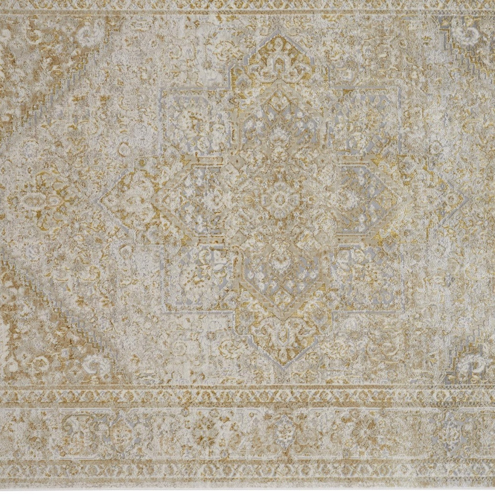 7" X 10" Gold and Ivory Floral Non Skid Area Rug