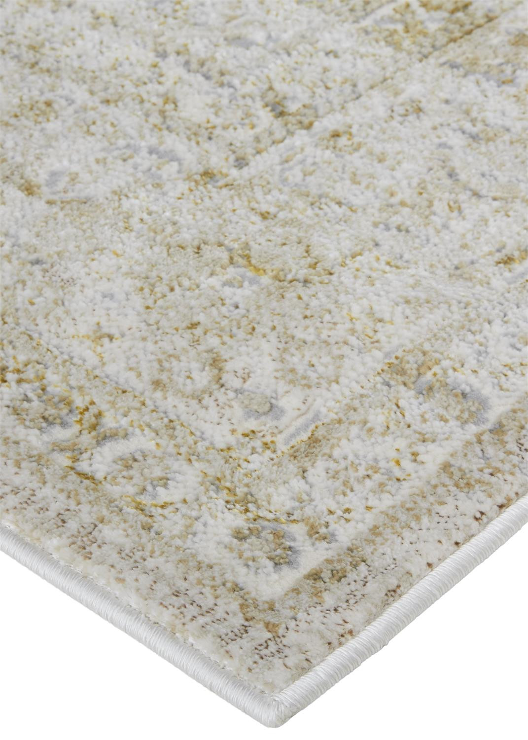 7" X 10" Gold and Ivory Floral Non Skid Area Rug