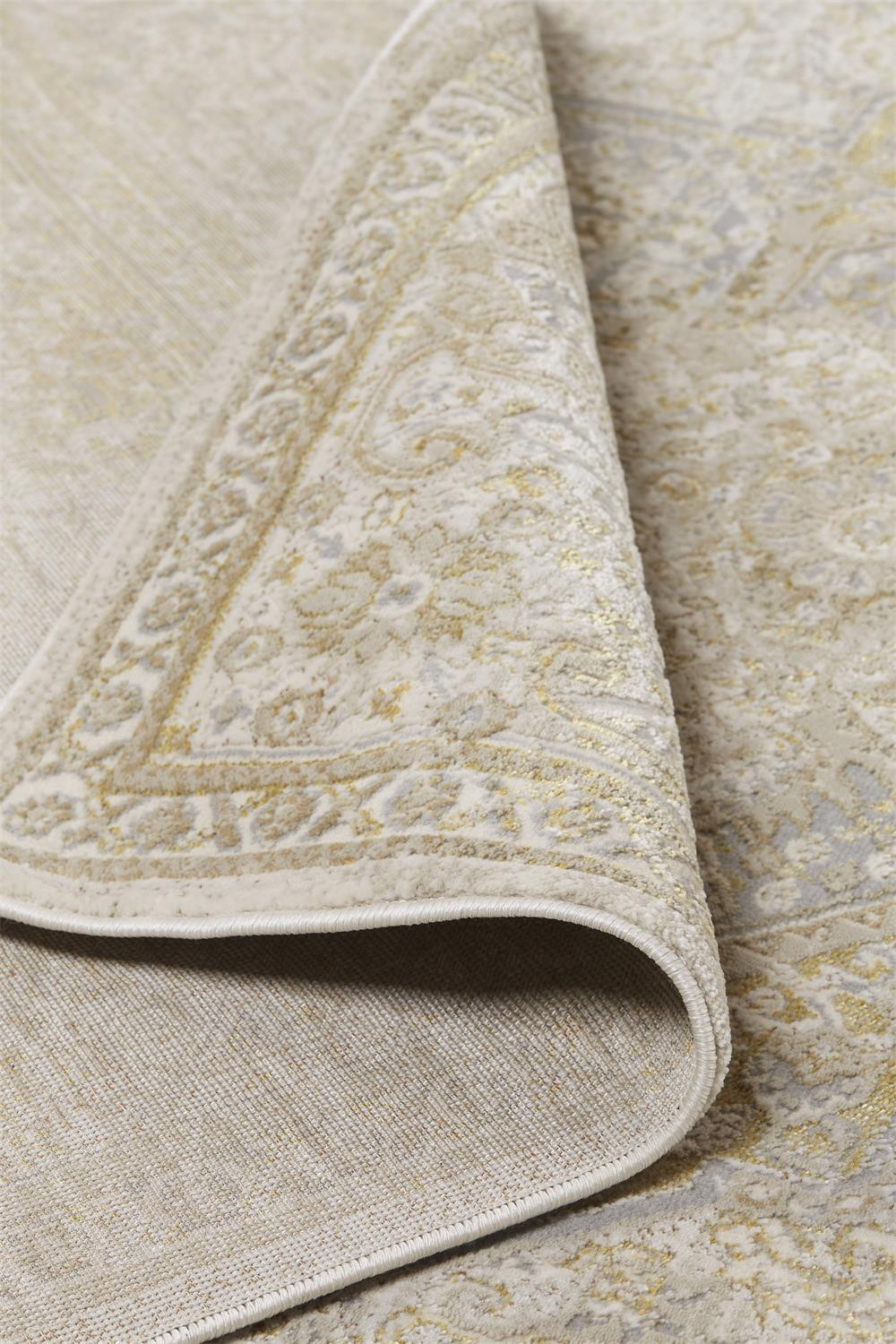 7" X 10" Gold and Ivory Floral Non Skid Area Rug