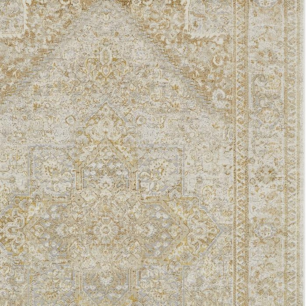 7" X 10" Gold and Ivory Floral Non Skid Area Rug