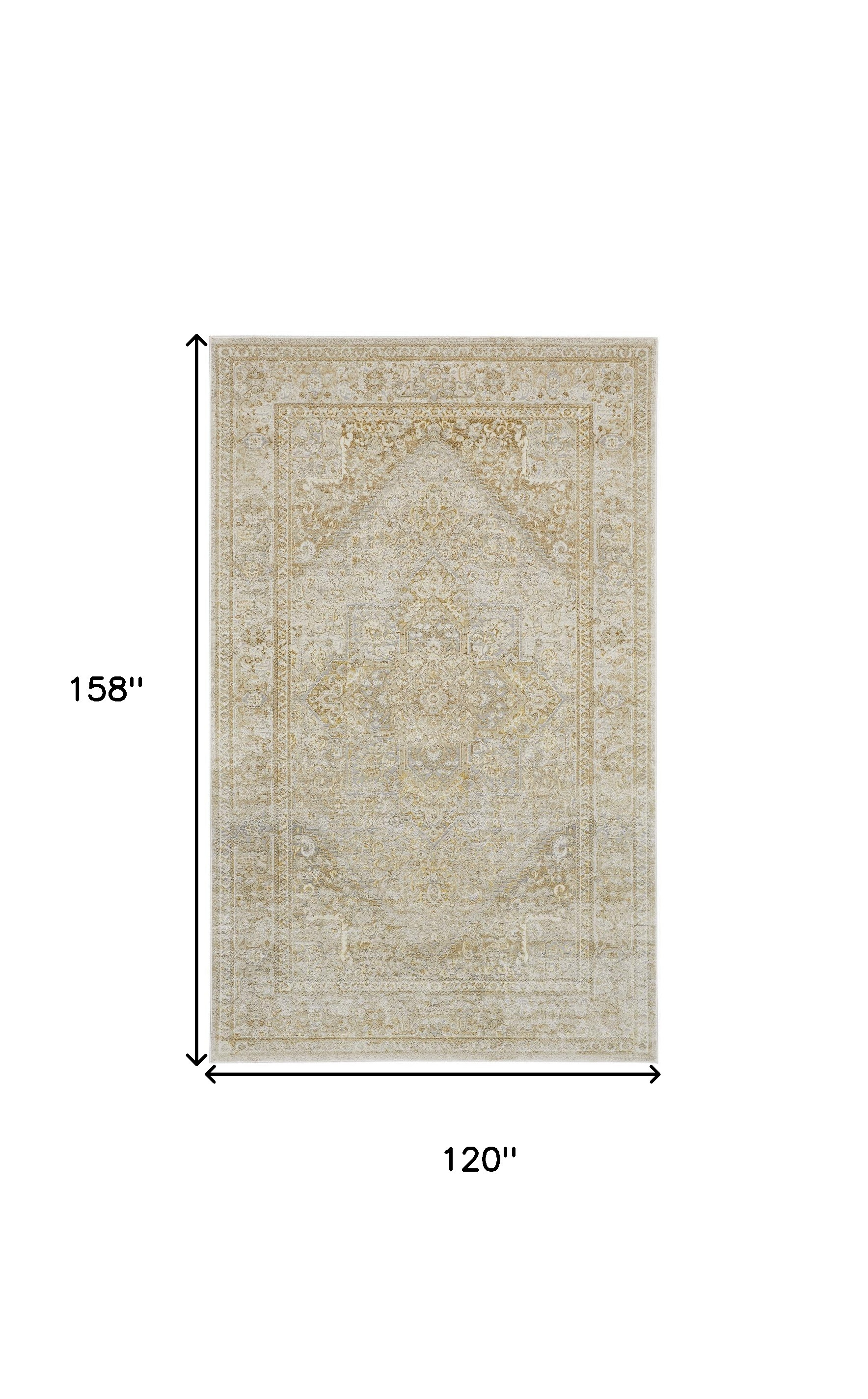 10" X 13" Ivory And Gold Floral Stain Resistant Area Rug