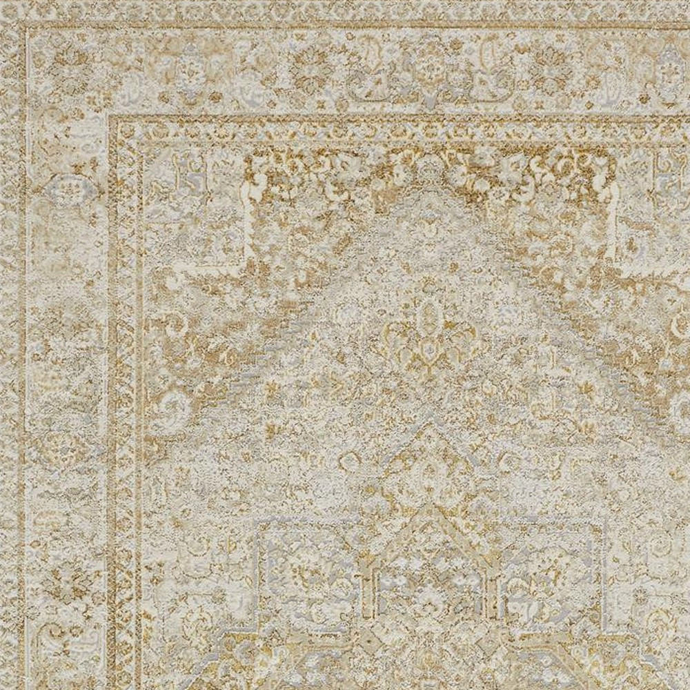 10" X 13" Ivory And Gold Floral Stain Resistant Area Rug
