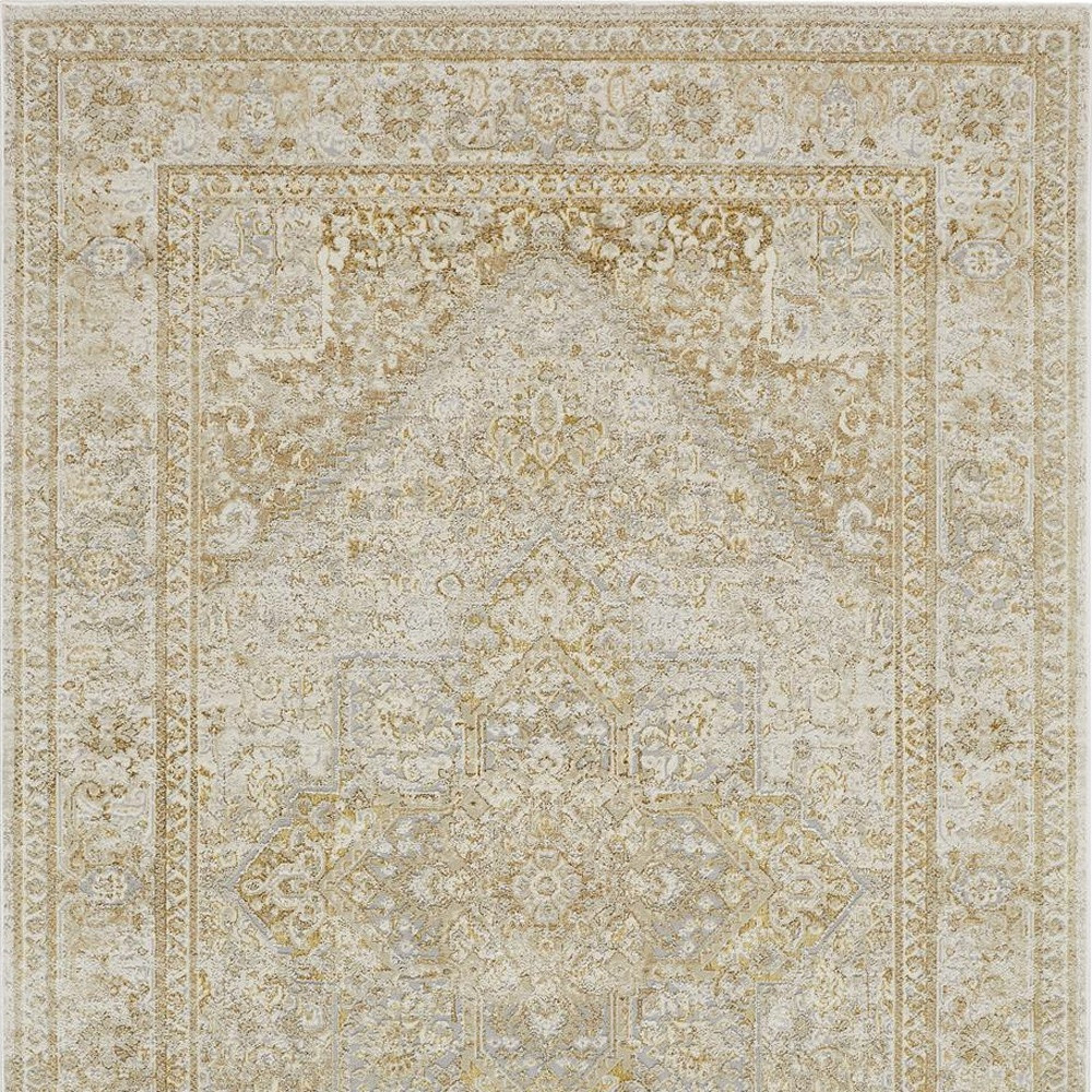 10" X 13" Ivory And Gold Floral Stain Resistant Area Rug