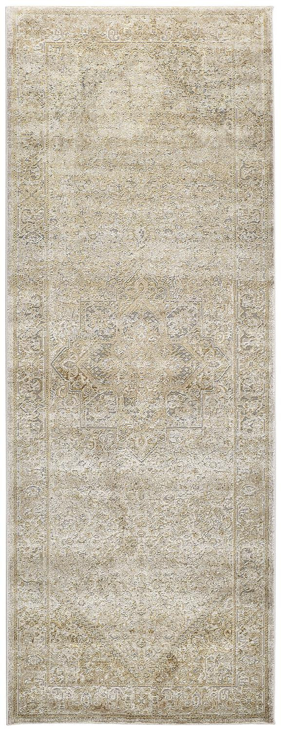 8" Gold and Ivory Medallion Power Loom Runner Rug