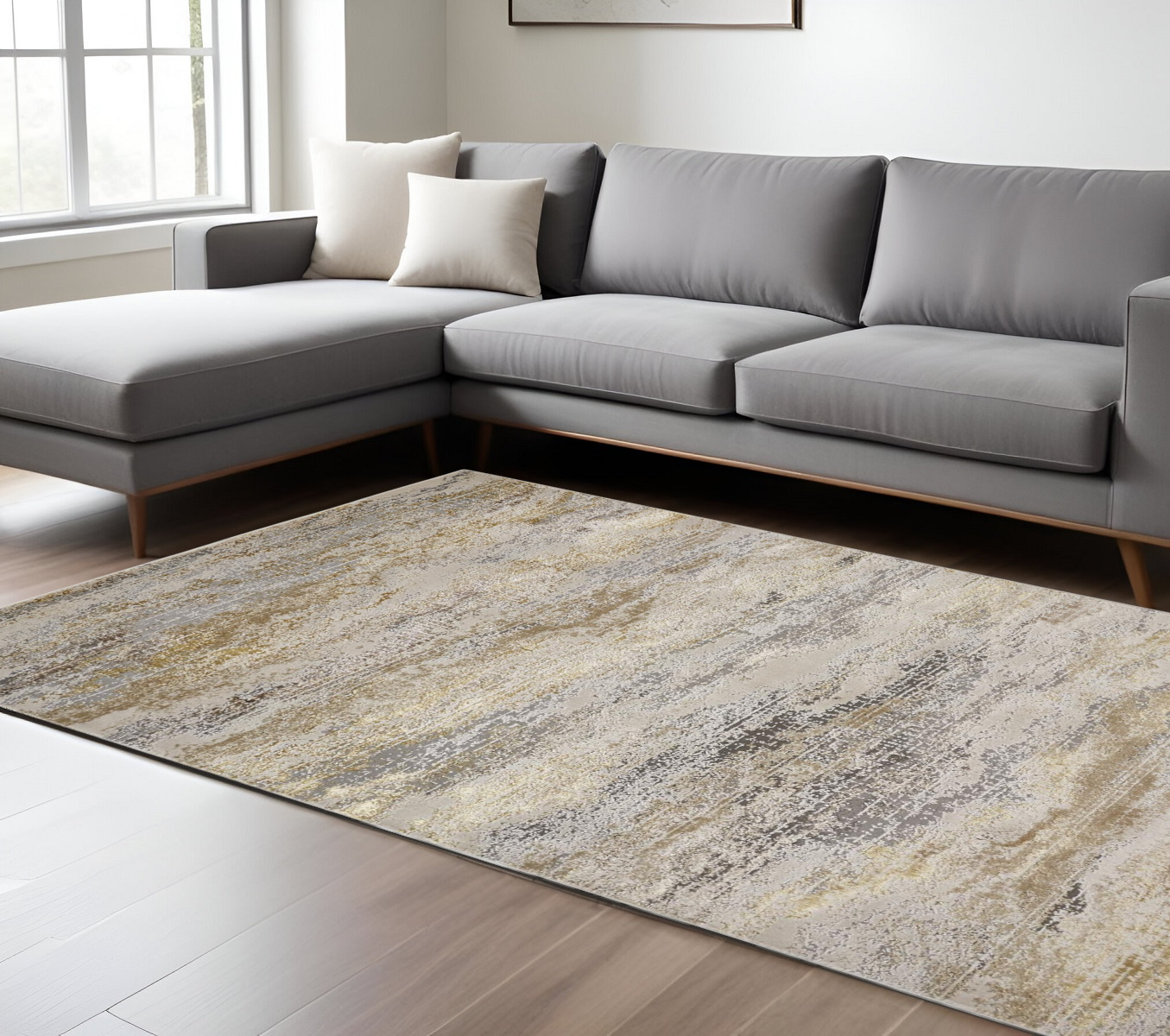 8" X 10" Gray and Ivory Abstract Non Skid Area Rug