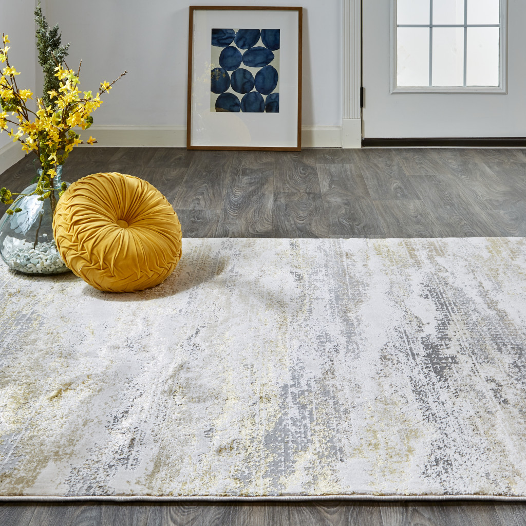 8" X 10" Gray and Ivory Abstract Non Skid Area Rug