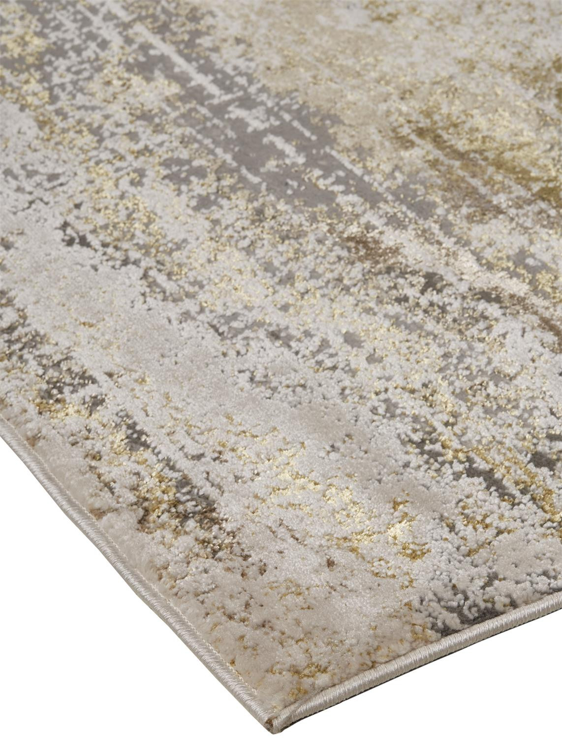 9" X 12" Gold Gray And Ivory Abstract Area Rug