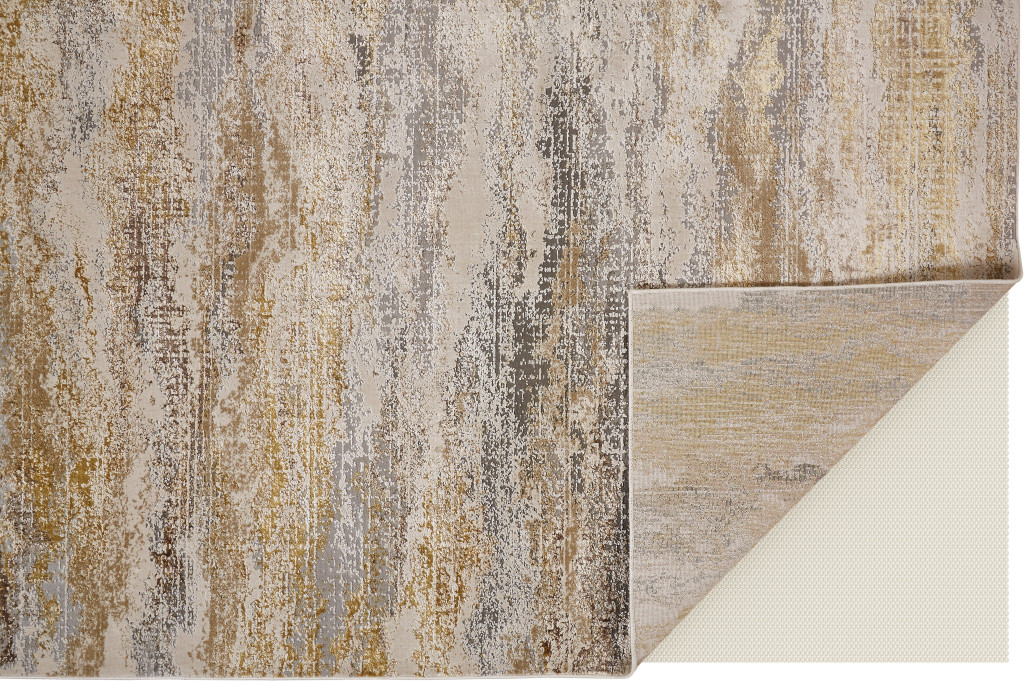 9" X 12" Gold Gray And Ivory Abstract Area Rug