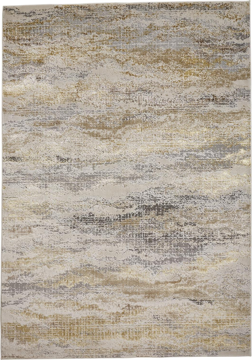 9" X 12" Gold Gray And Ivory Abstract Area Rug
