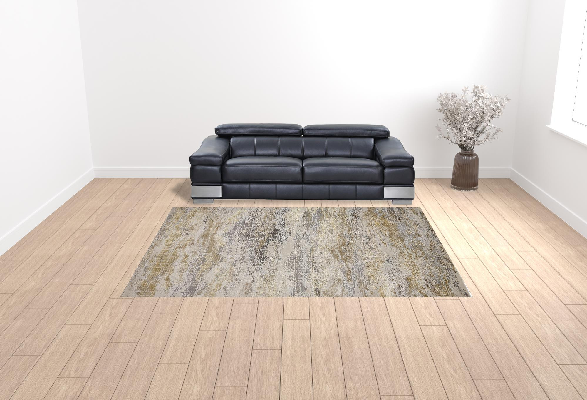9" X 12" Gold Gray And Ivory Abstract Area Rug