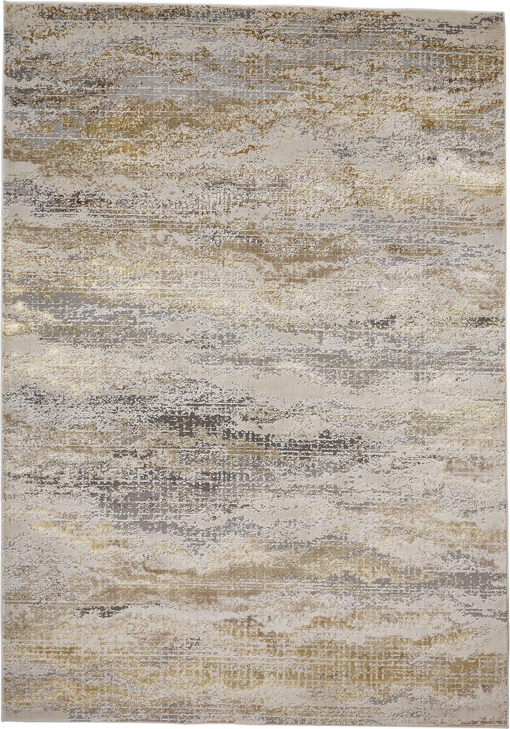 9" X 12" Gold Gray And Ivory Abstract Area Rug