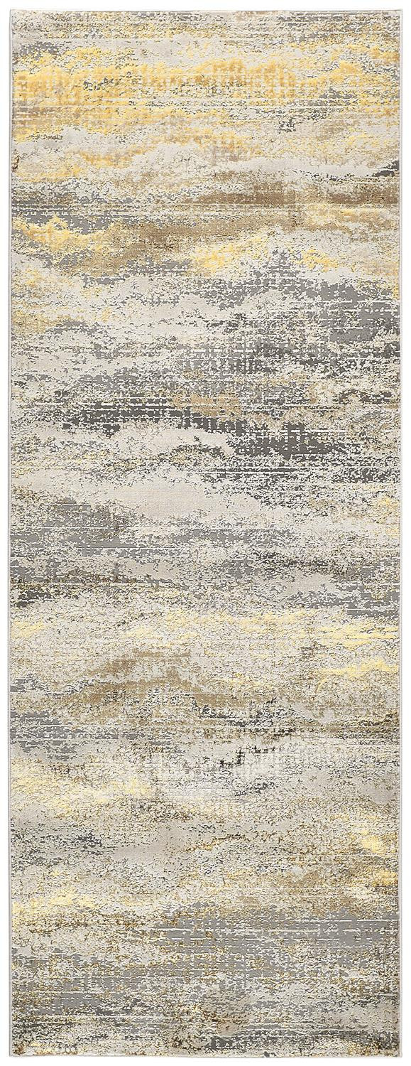 8" Gray and Ivory Abstract Power Loom Runner Rug