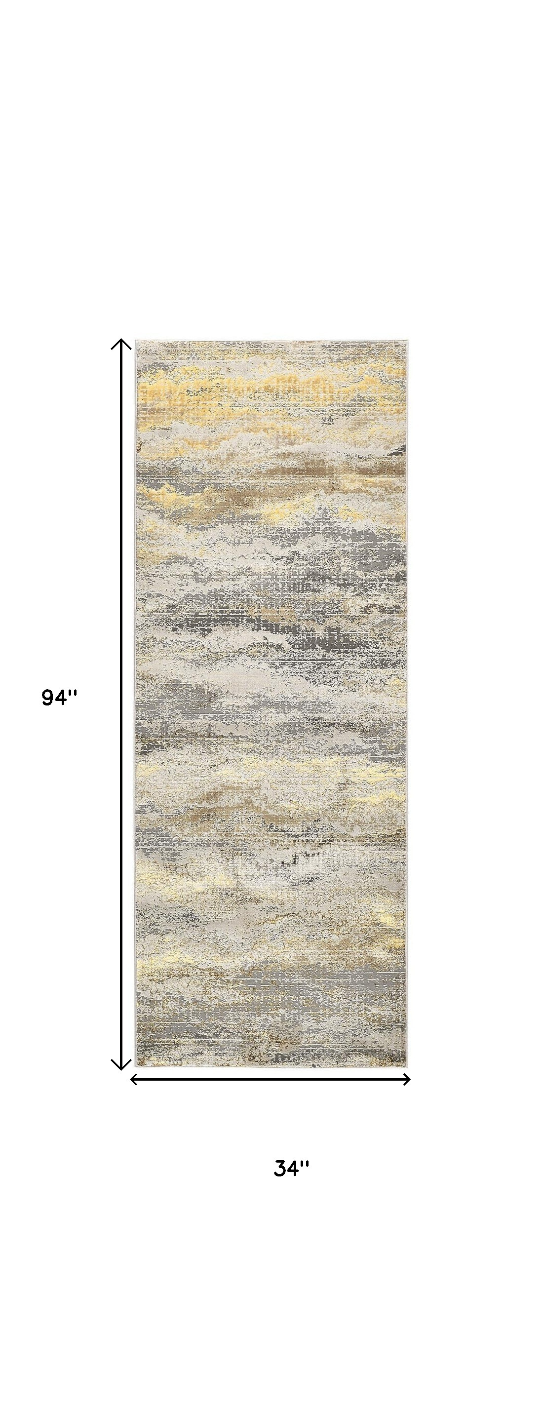 8" Gray and Ivory Abstract Power Loom Runner Rug