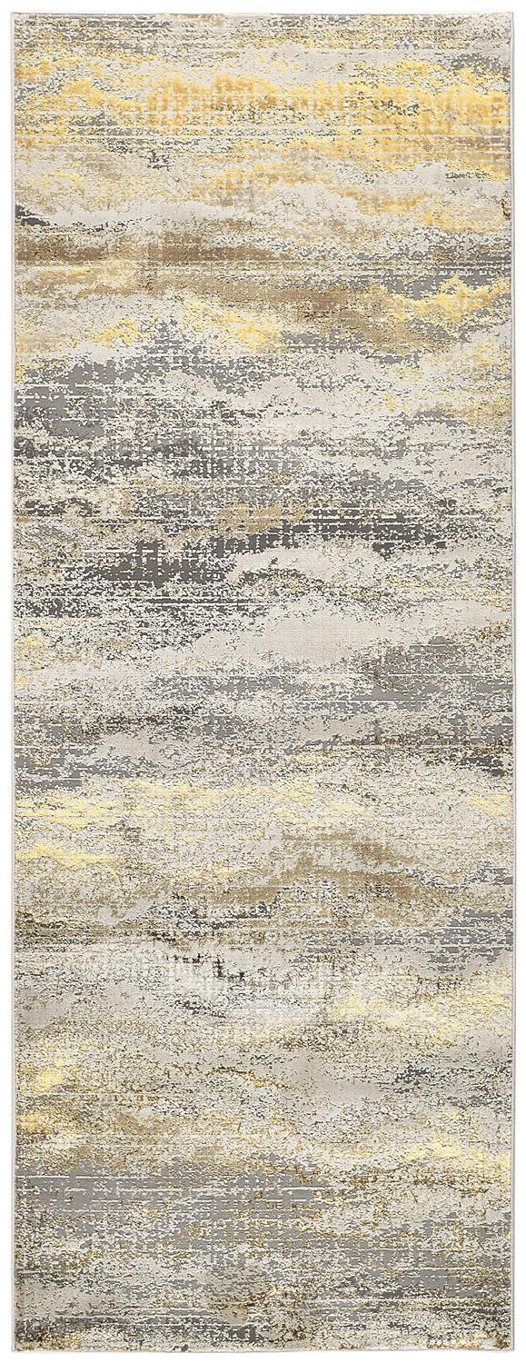 8" Gray and Ivory Abstract Power Loom Runner Rug