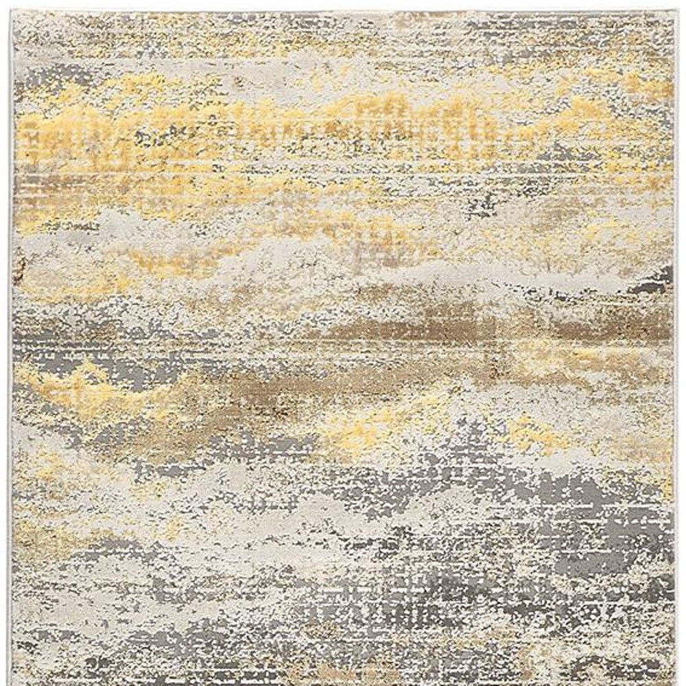 8" Gray and Ivory Abstract Power Loom Runner Rug