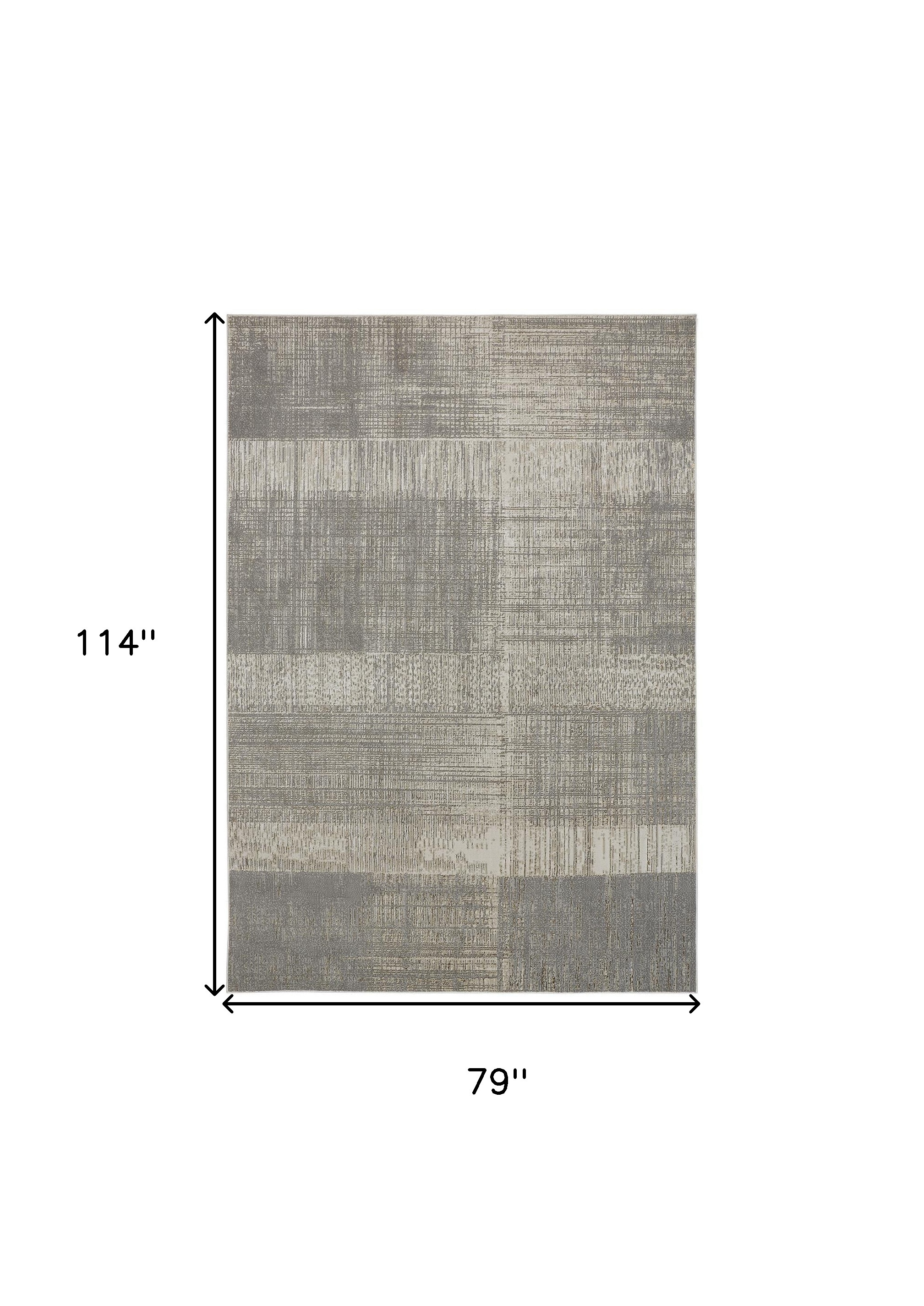 7" X 10" Gray and Ivory Abstract Non Skid Area Rug