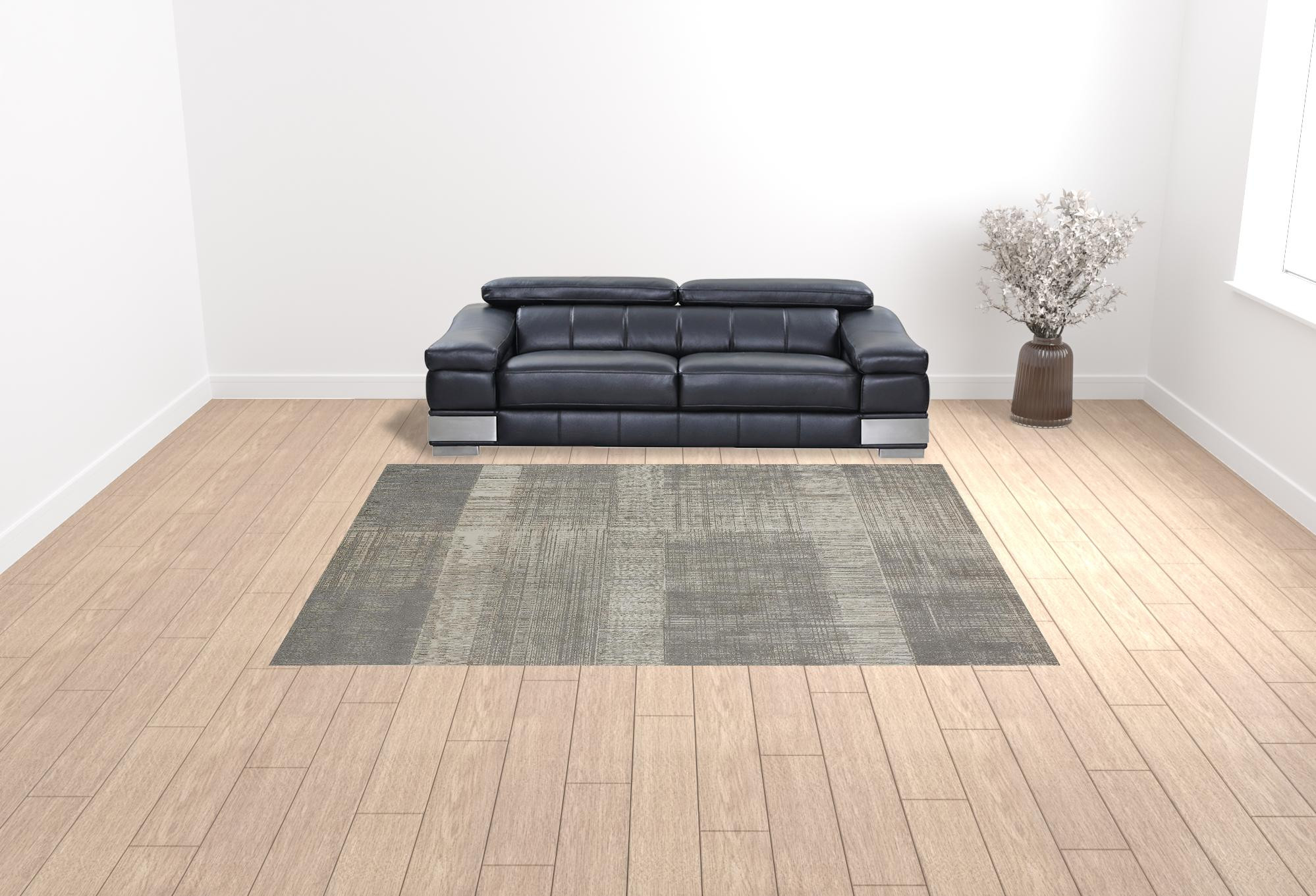 9" X 12" Gray And Ivory Abstract Area Rug