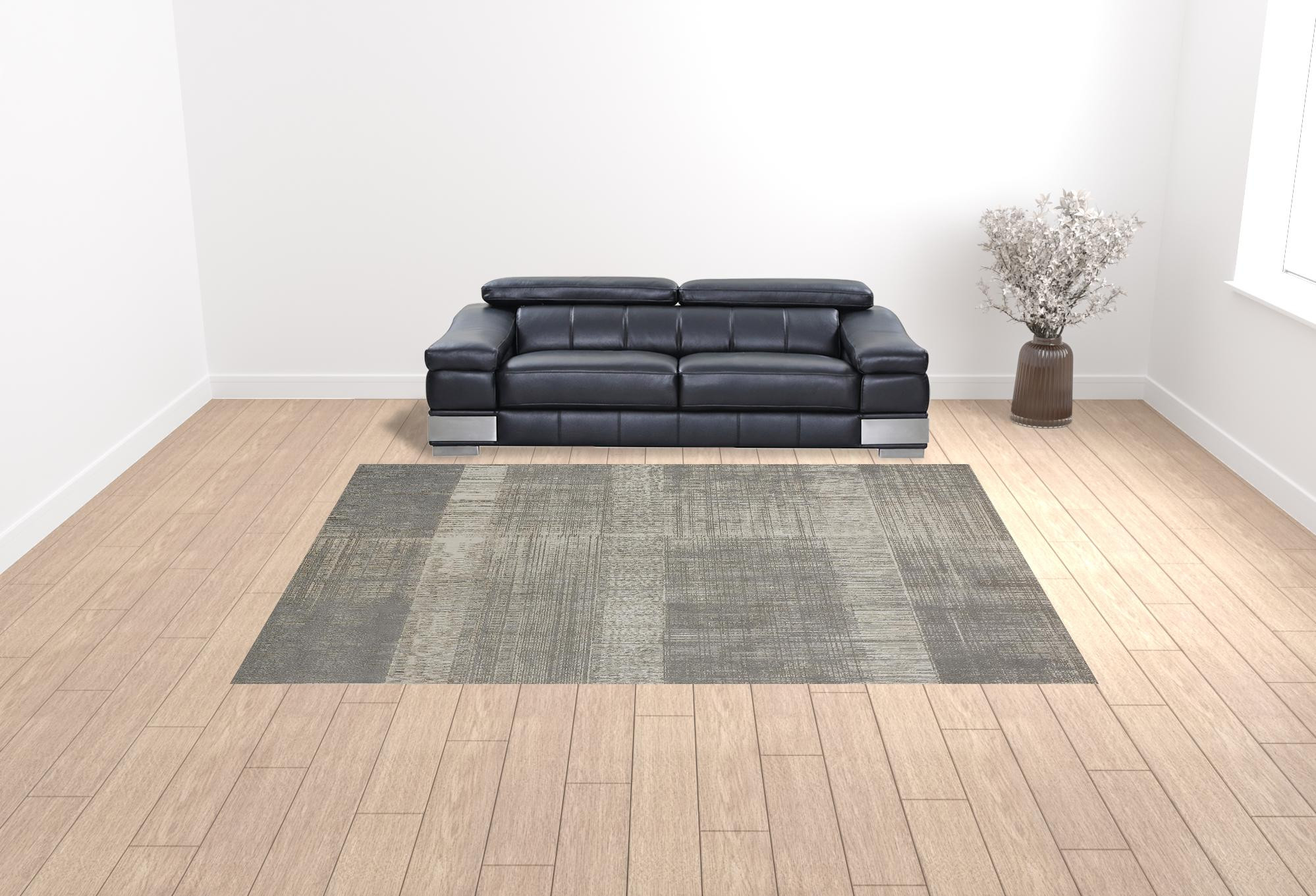 10" X 13" Gray And Ivory Abstract Stain Resistant Area Rug