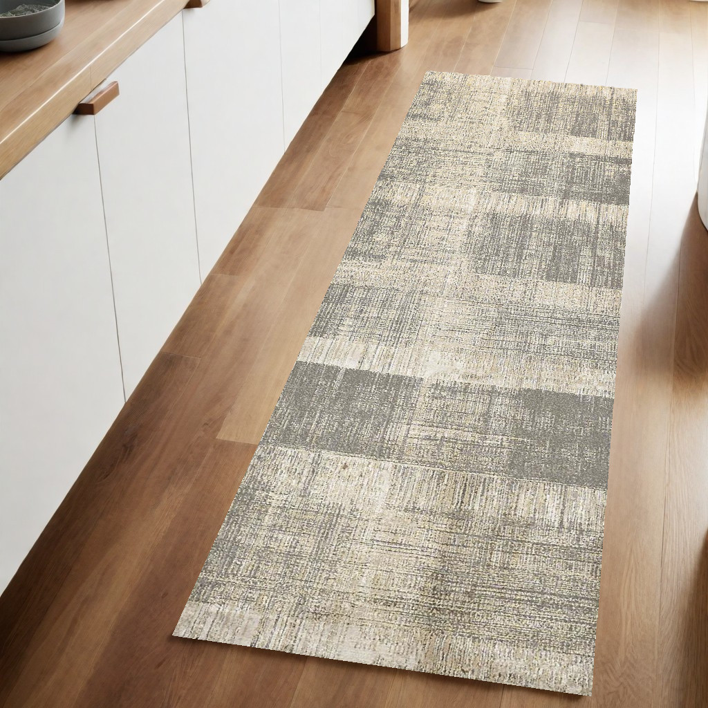 8" Gray and Ivory Abstract Runner Rug
