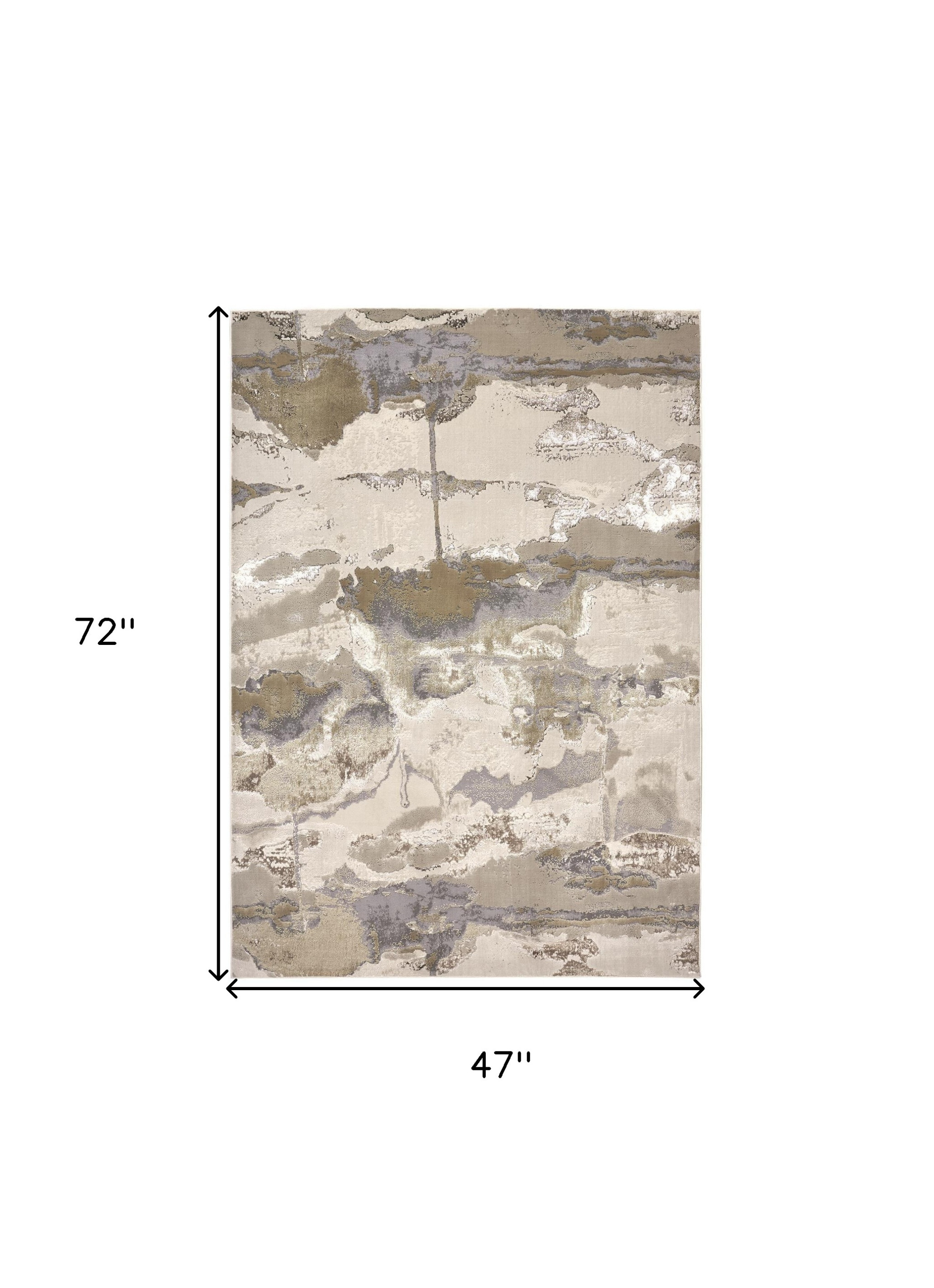 4" X 6" Gray and Ivory Abstract Non Skid Area Rug