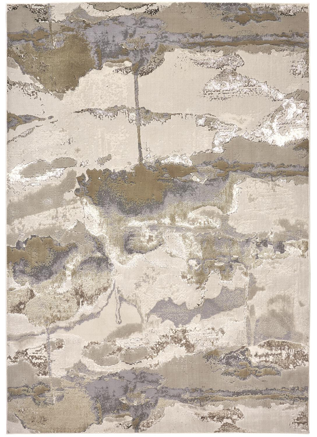 9" X 12" Gray Ivory And Gold Abstract Area Rug