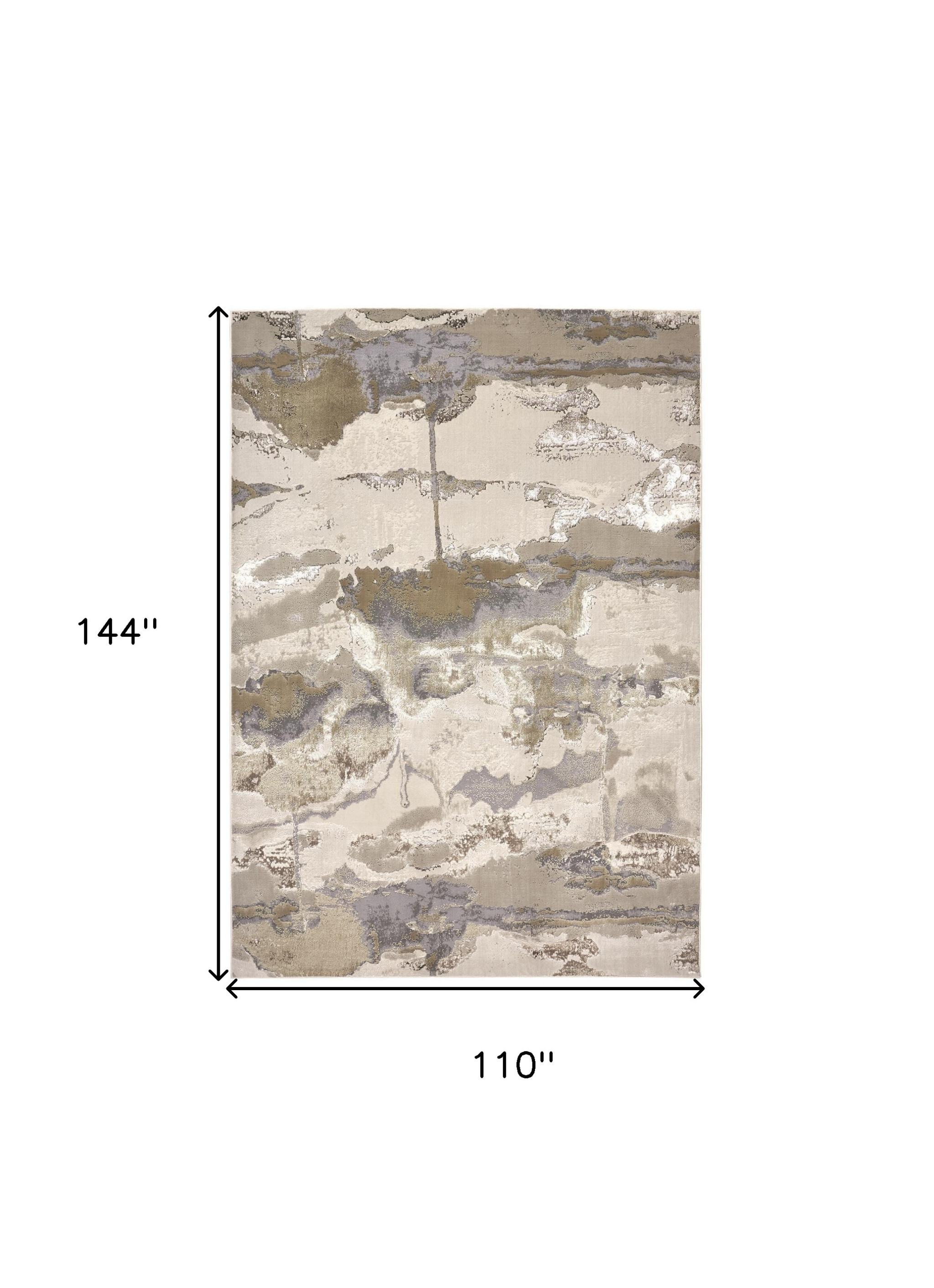 9" X 12" Gray Ivory And Gold Abstract Area Rug