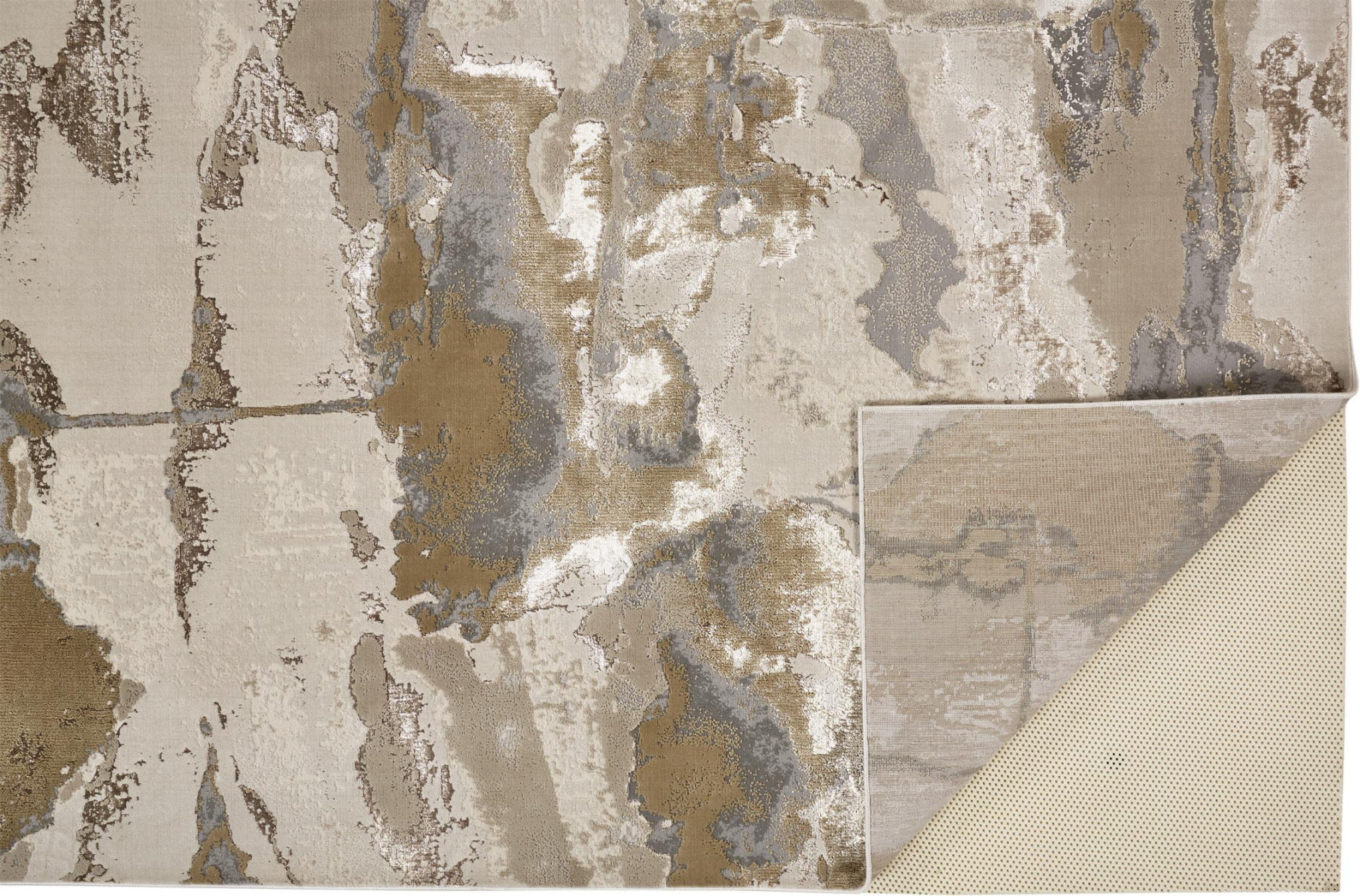 9" X 12" Gray Ivory And Gold Abstract Area Rug