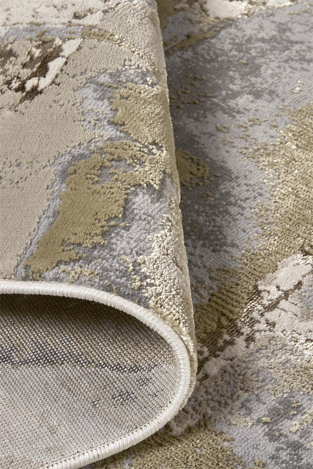9" X 12" Gray Ivory And Gold Abstract Area Rug