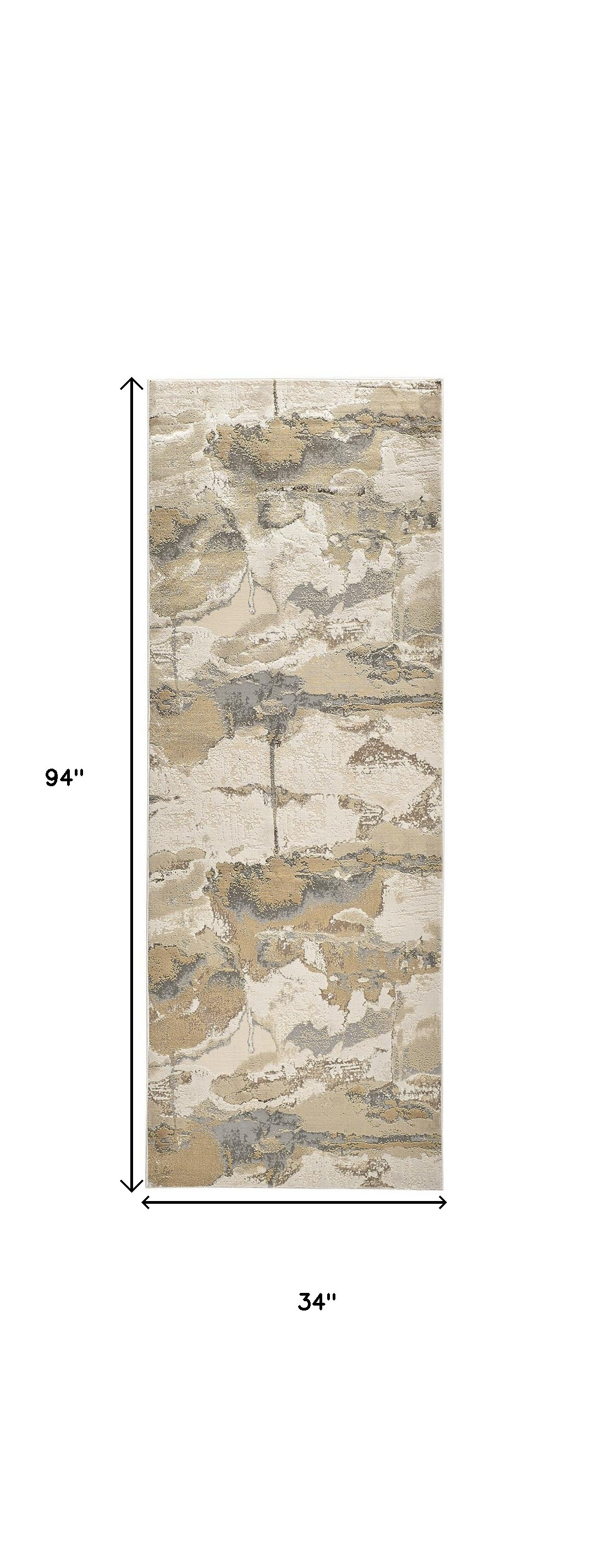 8" Gold and Ivory Abstract Power Loom Runner Rug