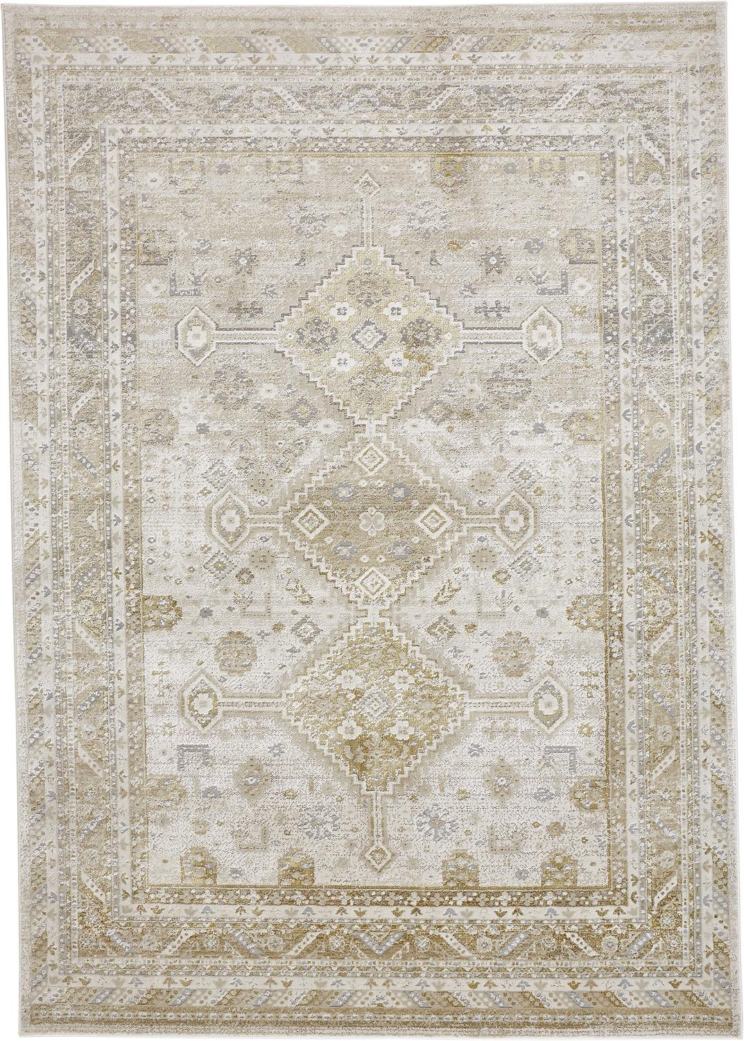 4" X 6" Gold and Ivory Floral Non Skid Area Rug