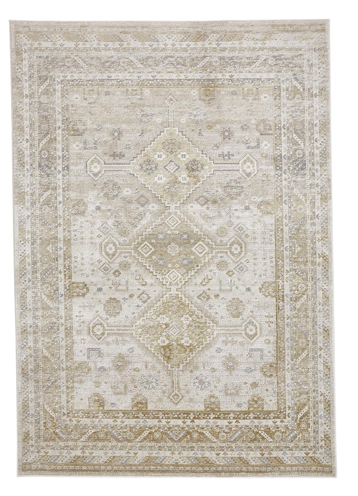 4" X 6" Gold and Ivory Floral Non Skid Area Rug